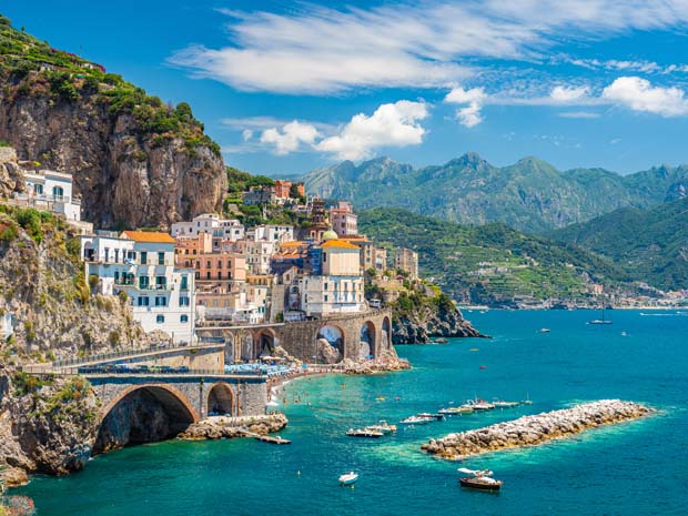 Landscape with Atrani town at famous amalfi coast, Italy