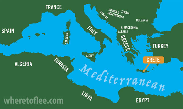Crete map in Mediterranean