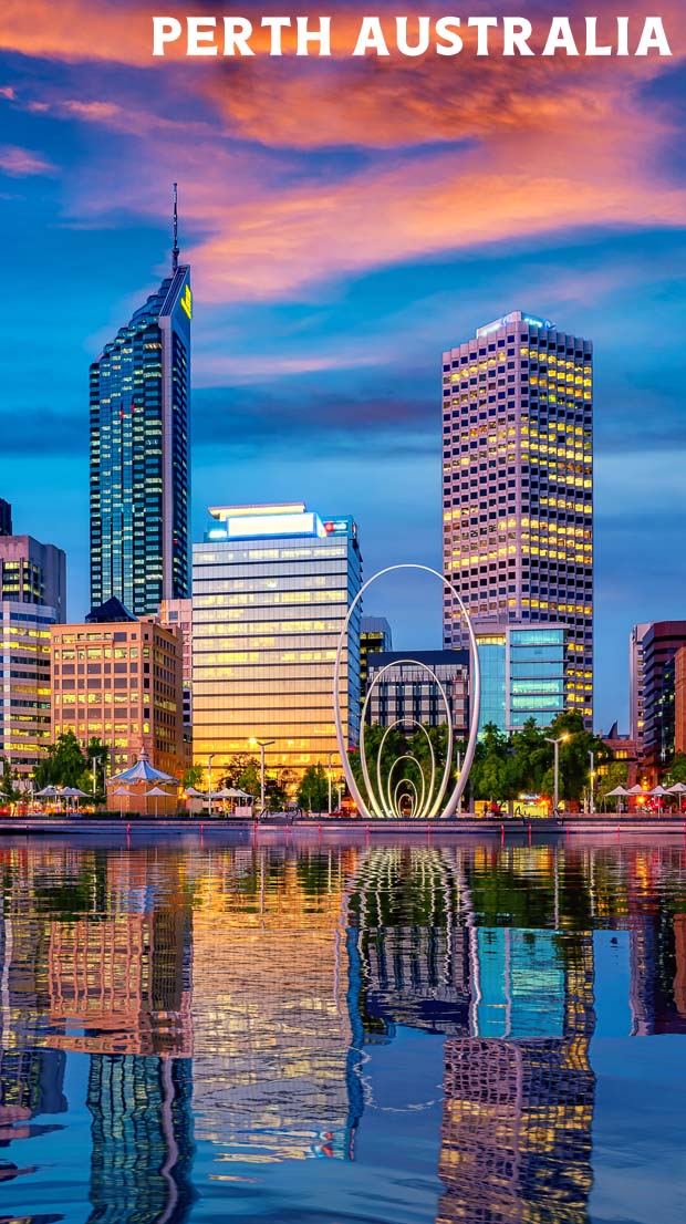 Perth sunset with office buildings in Australia